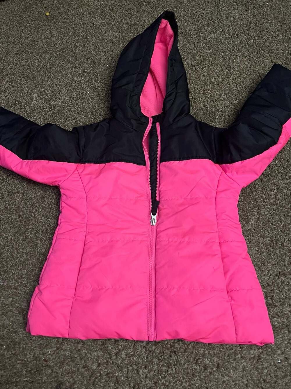 Girls Winter Puffer Jacket Size XS/XCH (4-5) Pink Black Hooded